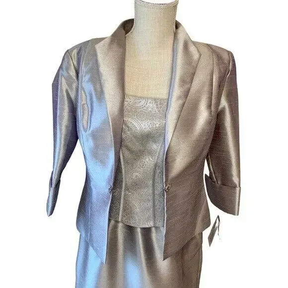 Cachet Champagne Mother of the Bride Full Length Shimmery Dress & Jacket Formal - Picture 2 of 16